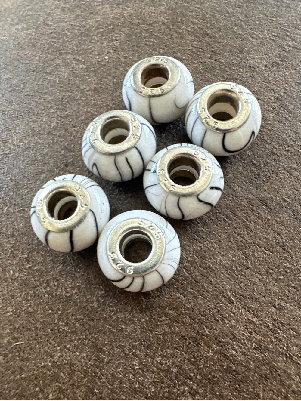 925 Silver White & Black Euro Beads for Charm Bracelet- 6